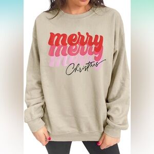 Women Merry Christmas Crewneck Sweatshirt Graphic Shirt Long Sleeve Xmas Size L